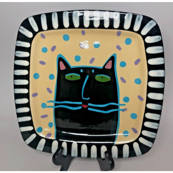Sharon Bloom Other - Sharon Bloom Handpainted Handmade Black Cat Confetti Wall Plate Chico CA Signed